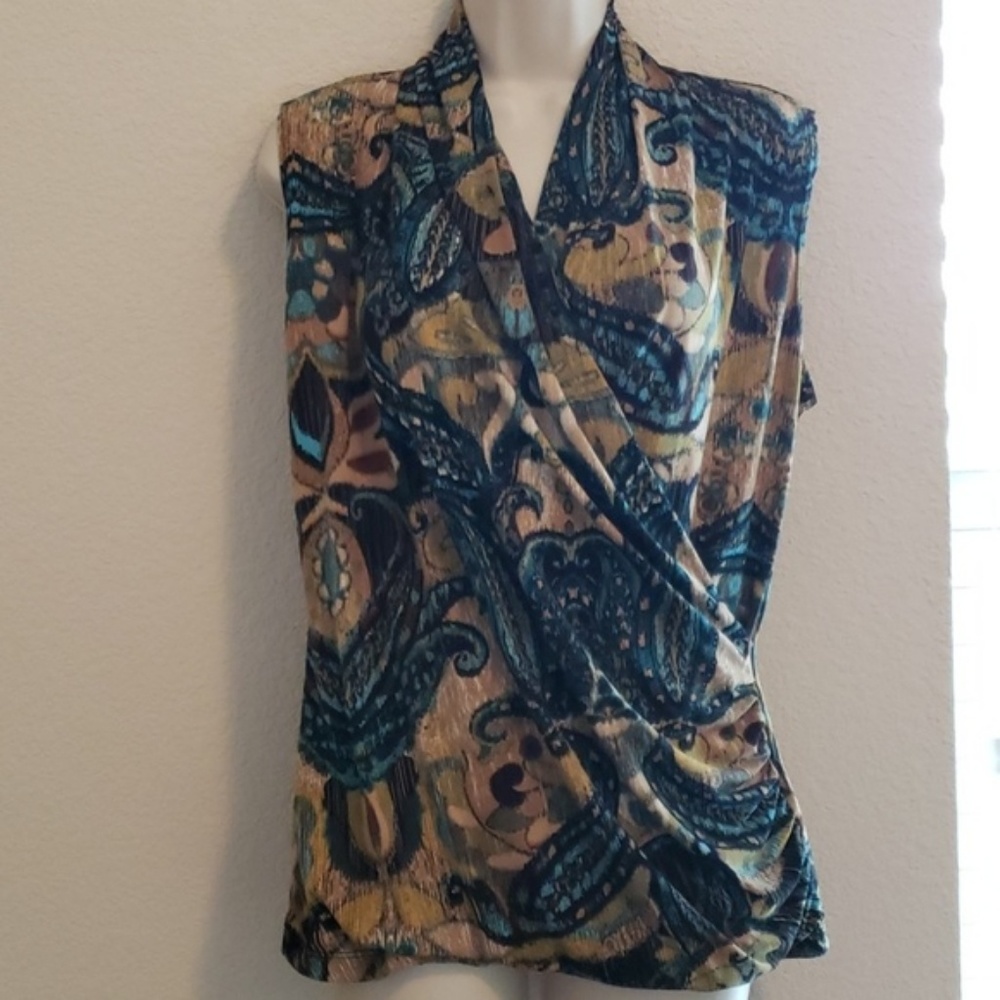Dress Barn sleeveless drape top Ruched waist Like New